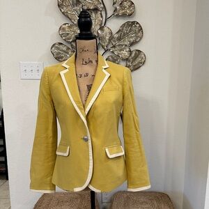 Banana Republic Mustard Yellow Tailored Blazer White Piping Crest Button
